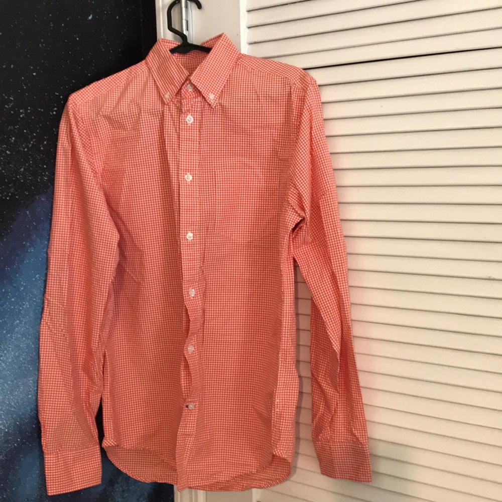 Men Small Orange and White Dress Shirt